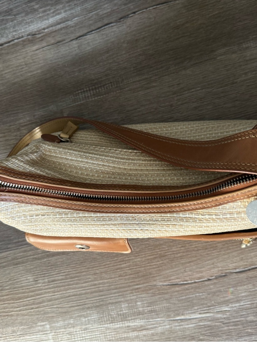 VTG Liz Claiborne Woven Beige Tan Straw Shoulder Bag Brown Trim Grandma Core S M - Picture 7 of 15